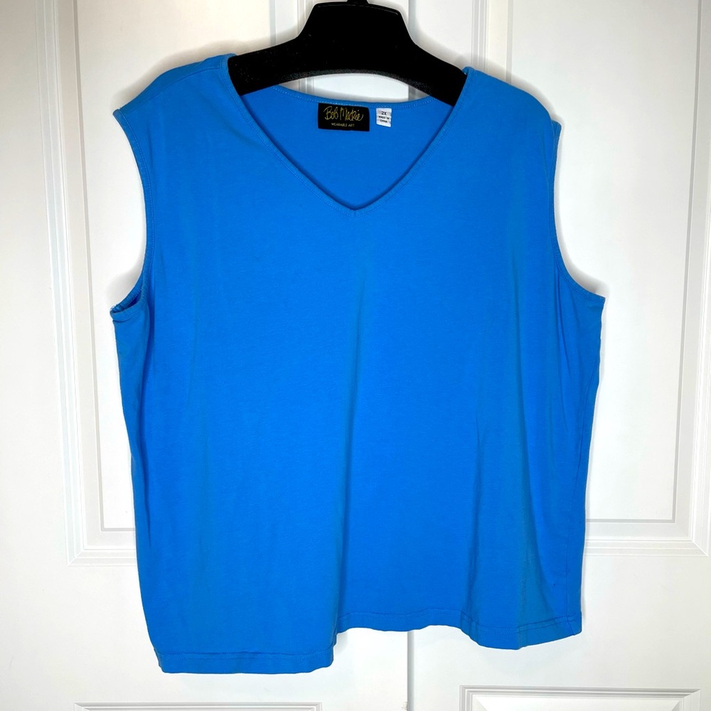 Bob Mackie Wearable Art Sleeveless Cotton Blend Blue Top XXL B12